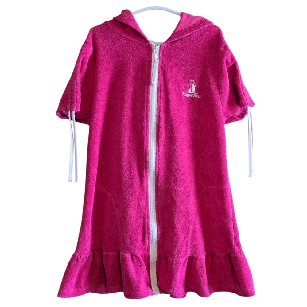 Rugged Bear Pink Hooded Terry Swim Cover-Up Zippered Dress 6X